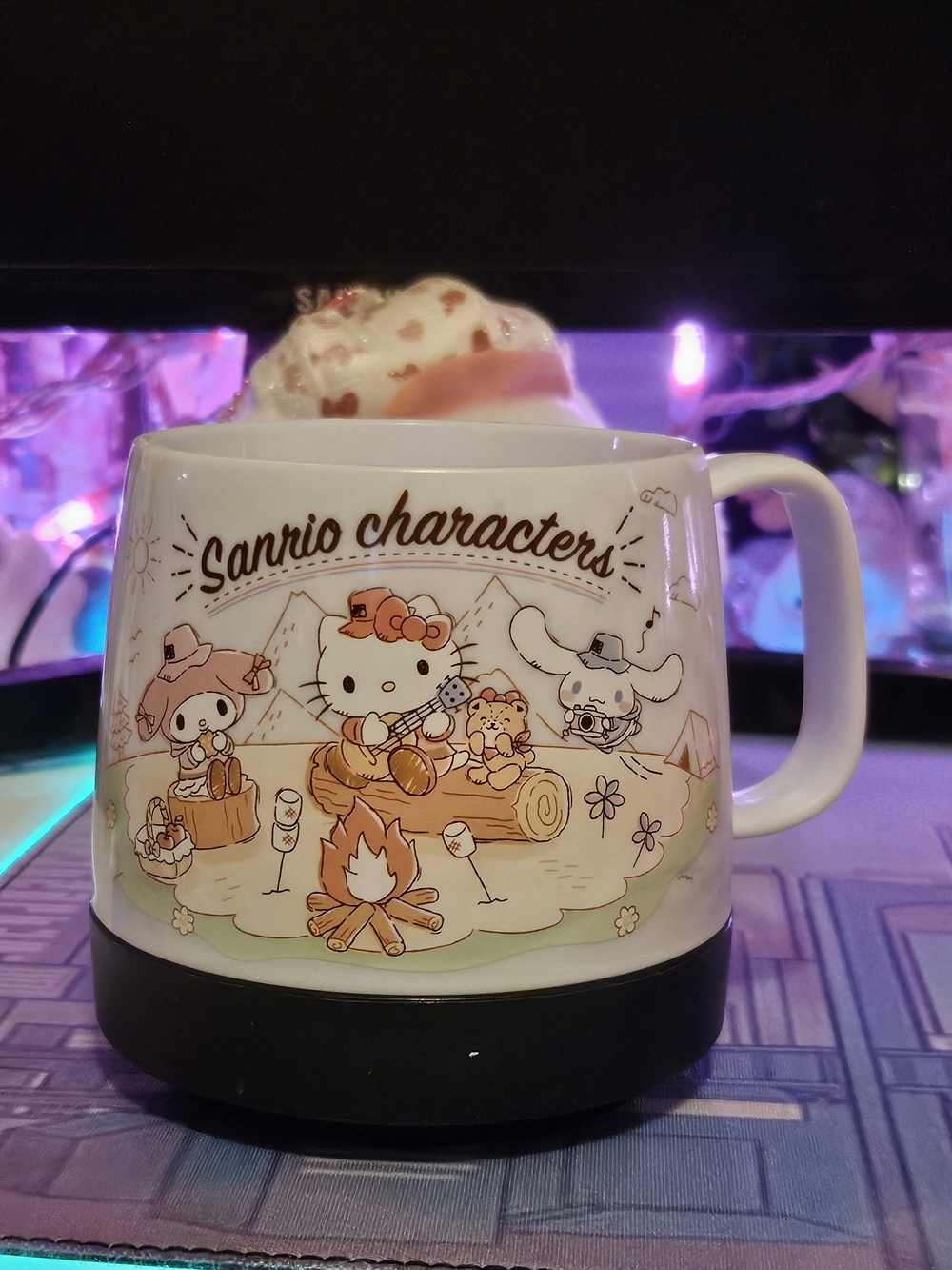 Sanrio Characters Campfire Plastic Mug - White & Peach